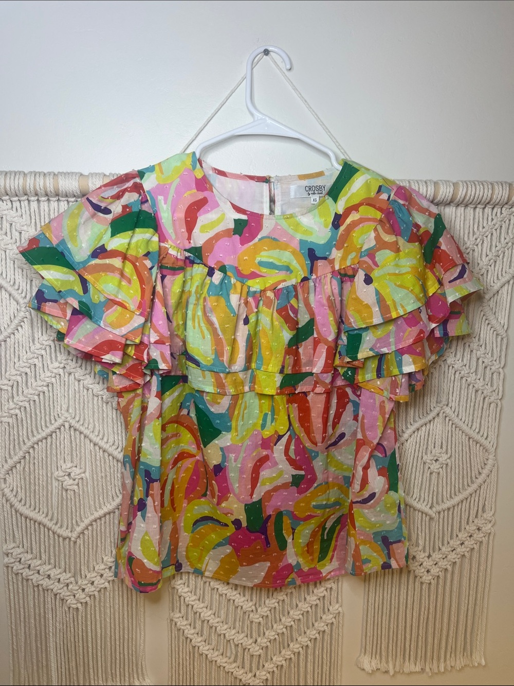 CROSBY by Mollie Burch Multicolor Abstract Ruffle Sleeve Blouse